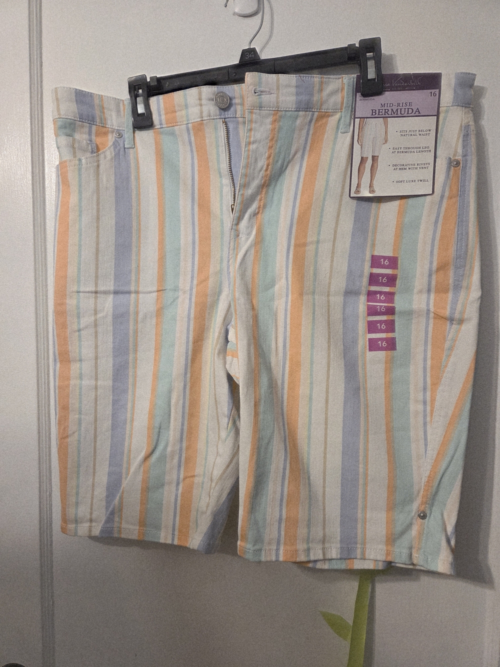 Gloria Vanderbilt Pastel Striped Bermuda Shorts - White, Orange, Blue, Green